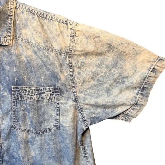 Vintage Company 81 Button Down Shirt Mens Large Blue Y2K Acid Wash Anchor Print - Picture 5 of 15